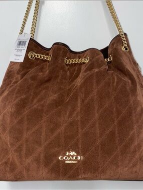 Coach Suede Purse Evelyn Large Shoulder Bag With Quilting New with tags